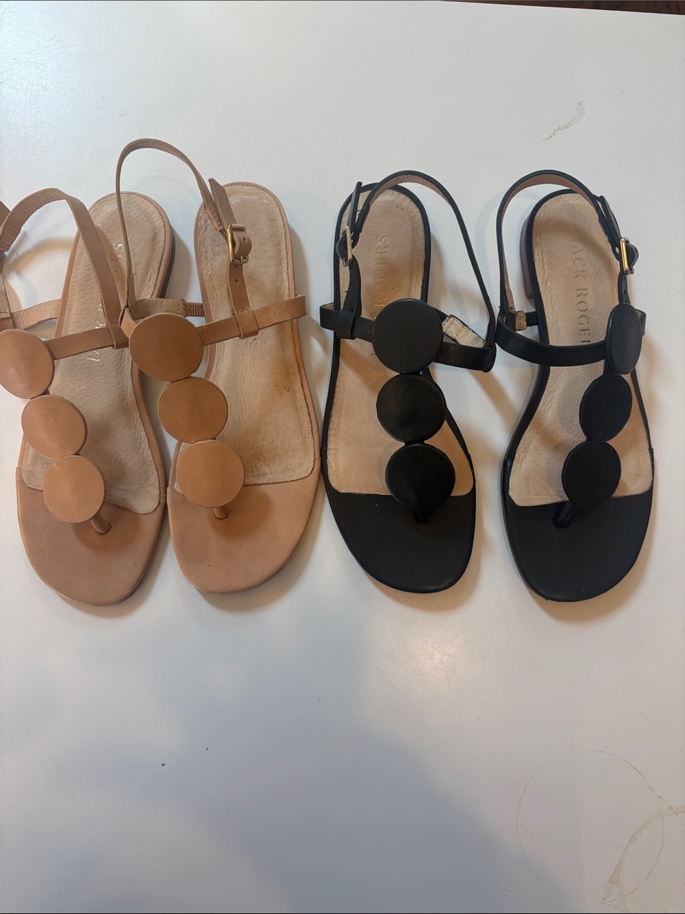 Jack Rogers Tan and Black Three-Disc Slingback Sandals- barely worn.
